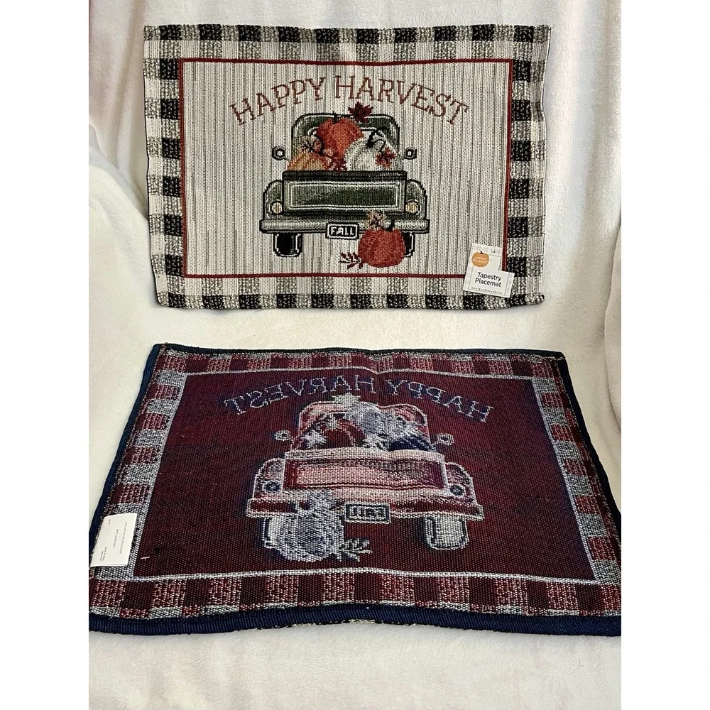 Fall Tapestry Placemats Happy‎ Harvest Truck Pumpkins Matching Table Runner